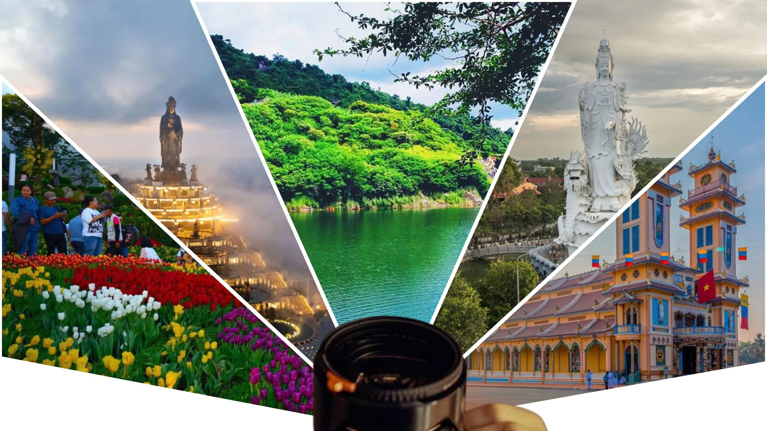 Tượng Phật Bà Tây Bổ Đà Sơn trên đỉnh núi Bà Đen Tây Ninh giữa biển mây